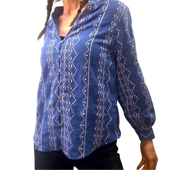 Zara Cotton Embroidered Blouse Top Sz XS Oversized Beach Fisherman Coastal - Picture 3 of 8